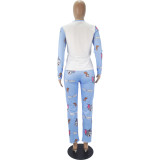 Casual Cartoon Print Home Wear Long Sleeve Pajamas Loungewear Women Sets