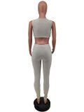 Summer Sexy Grey Printed Cut Out Sleeveless Vest Two Piece