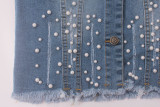Blue Beaded Short Curvy Denim Jacket