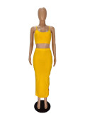 Solid Color Straps Crop Top and Holes Long Skirt