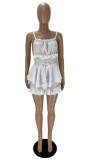 White Ladies Sexy Straps Backless Fungus Two Piece Short Set
