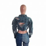 Denim Gradient Washed Worn Crop Short Jacket
