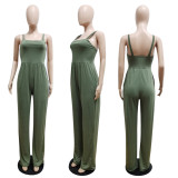 Women Solid Sling Pocket Straight Leg Jumpsuit