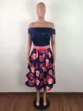 Casual Printed Off Shoulder Midi Dress