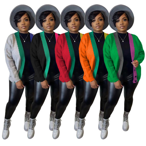 Women's Casual Colorblock Cropped Knit Cardigan Sweaters