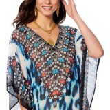 Chiffon Flower V-neck Leopard Beach Dress