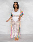 Summer Cover-Ups Crochet Knitted Tassel Color Matching Beach Dress