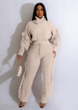 Winter Turtle Neck Cable Knit Sweater And Tasseled Pants Set