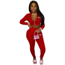 Casual Turn-down Neck Printed Sportswear Two Piece Pant Set For Autumn