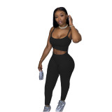 Solid Color Suspender Sports Two Piece Set