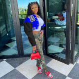 Letter Printing Color Contrast Bomber Casual Jacket