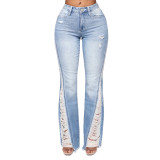 Womens Kiana Distressed Flare Jeans in Light Blue