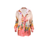 Casual Buttons Reflective Gradient Contrast Print Long Shirt