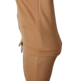 Solid Color Zip Up High Neck Autumn 2 Piece Pant Set