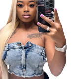 Super Stretch Denim Navel-Based Tube Top