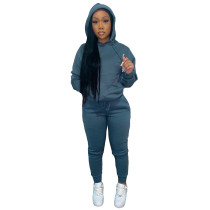 Autumn Winter Thick Drawstring Jogger Two Piece Sweatpants and Hoodie Set