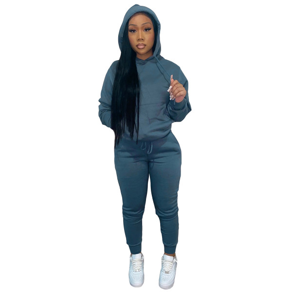 Autumn Winter Thick Drawstring Jogger Two Piece Sweatpants and Hoodie Set
