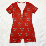 Casual Cartoon Printed Letters Home Short Jumpsuit