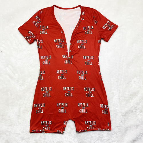 Casual Cartoon Printed Letters Home Short Jumpsuit