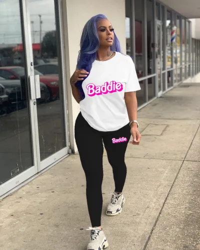 Fashion Casual Graphic Print Short Sleeve Two Piece Women Tracksuit Set