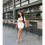 Solid Color Clothes Short Sleeve Crop Skirt Set Tooling Style