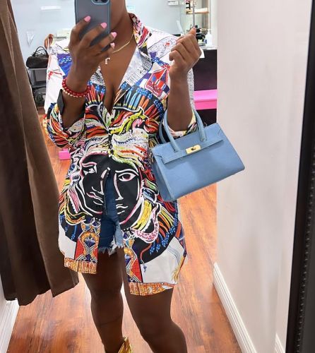 2023 Ladies Casual Loose Printed Long Sleeve Shirt Dress