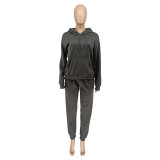 Solid Color Black Fleece Sweatshirt Hoodie Women Pant Set