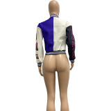 Casual Colorblock Button Fashion Print Double Thread Baseball Jacket