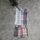 Two Piece Summer Lapel Plaid Shorts Set