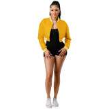 Thread Elasticity Faux Leather Baseball Jacket