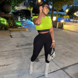 Fashion Color Matching Short Sleeve Crop Top Two Piece Pant Set