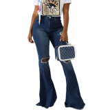 Raw Distressed Bell Jeans
