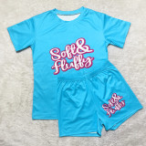 Casual Solid Color Graphic Print Short Sleeve Shorts 2 Piece Set