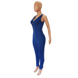 Zip Up Sleeveless Denim Jumpsuit