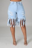 Spring Casual Solid Color Tassel Frayed Midi Jeans