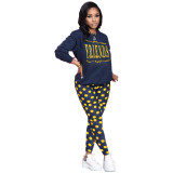 Casual Print Letter Tie Dot Shirt and Trousers 2 Pcs Set