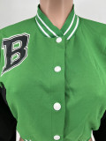 Letter Printing Color Contrast Bomber Casual Jacket
