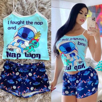 Casual Straps Graphic Print Shorts Suit Yoga Short Set