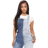 Two Faced Two Toned Overalls Casual Slim Fit Colorblock Jeans With Straps