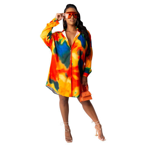 Casual Contrast Color Pattern Printed Cardigan and Shorts