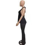 Solid Color Translucent Pit Halter Backless Flared Trousers Two Piece