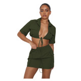 Solid Color Clothes Short Sleeve Crop Skirt Set Tooling Style