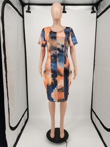 Fat Tie-dye Women's Plus Size Midi Dress