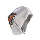 Casual White Cool Racing Print Bandage Hollowed Out Split Joint O Neck T-Shirts