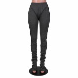Solid Dark Grey Tight Stacked Pants