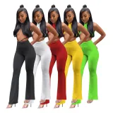 Solid Color Bandeau Backless Tops Trousers Set