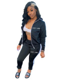 Casual Letter Embroidery Zipper Sports 2 Piece Set