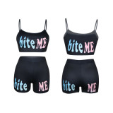 Spoof Letter Printed Sports Straps Short Set