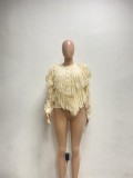 Solid Knitted Fringed Sweater