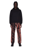 Men's and Women's Wearable Striped Print Letter Straight Zip-Up Jeans (with Four Pockets)